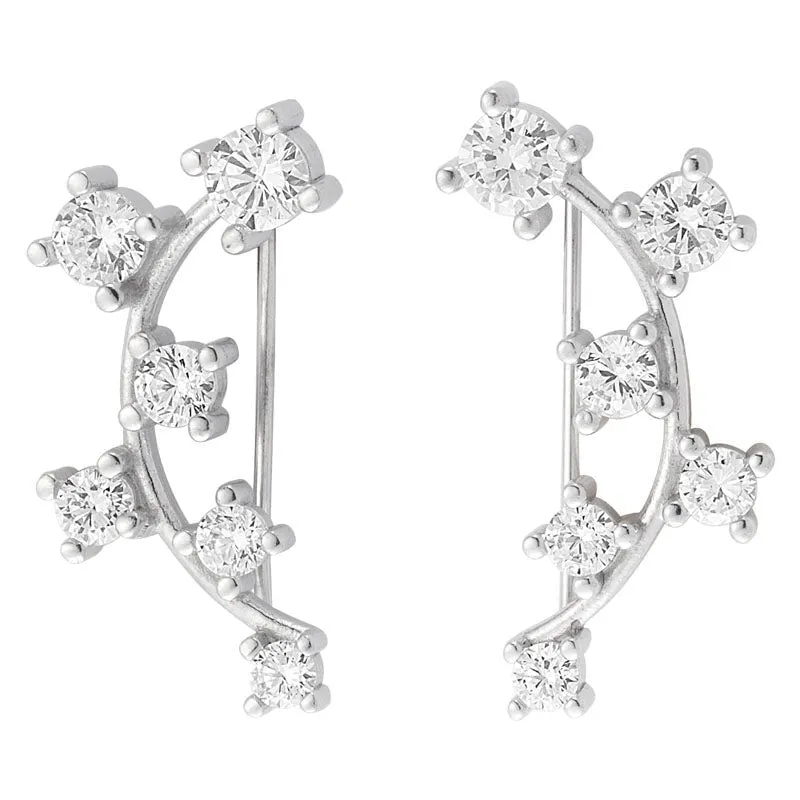 Amorium Jewelry Dainty Silver Diamond Ear Cuffs Earrings with Crystals, silver pair with crystals on white background