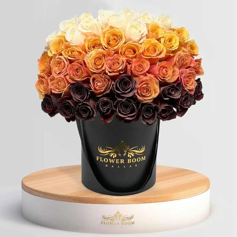 Flower Boom Dallas Autumn Styled Ombre Roses arrangement with white to brown gradient roses
