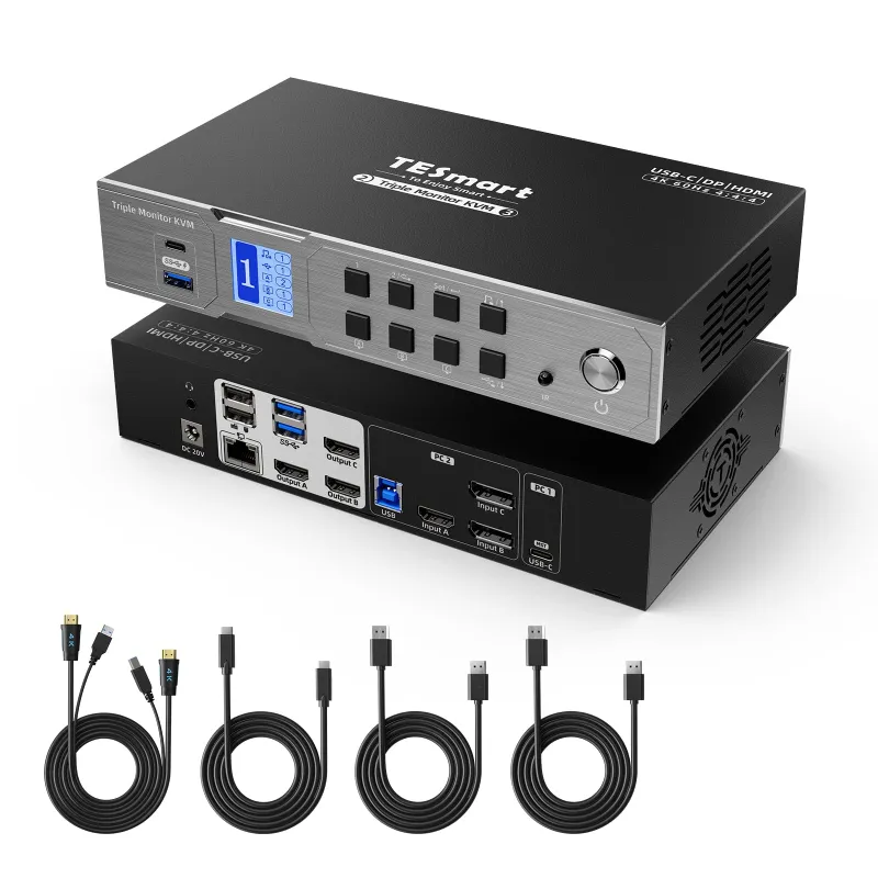TESmart Triple 4K60Hz Hybrid KVM Gaming Dock for desktop PC and laptop with EDID and MST