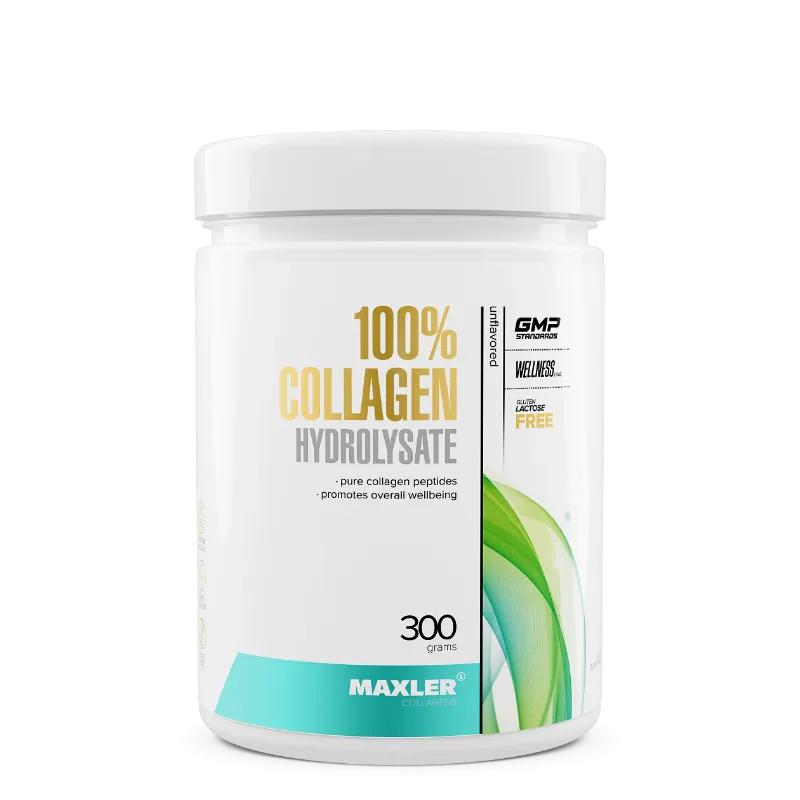 MAXLER 100% collagen hydrolysate powder in a container
