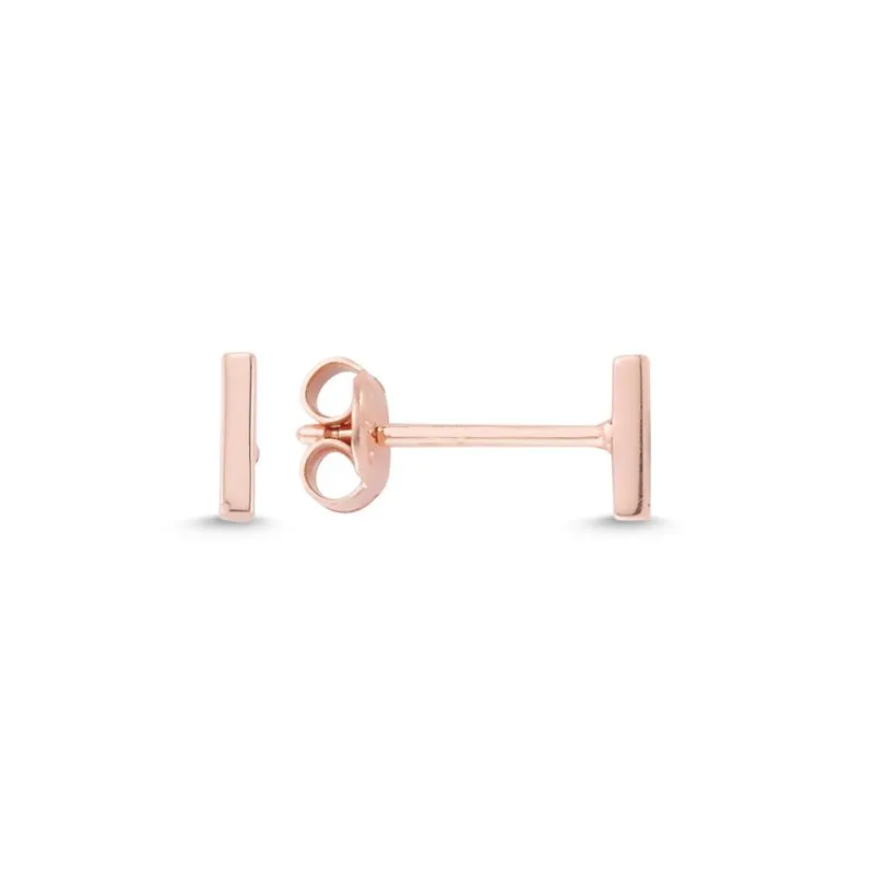 Amorium Jewelry Dainty Simple Mini Silver Flat Bar Studs Earrings, pair of small rose gold bar studs