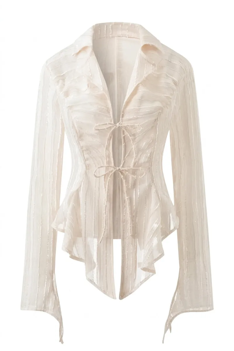 Cottagecore Clothes Ethereal Blouse in apricot with cascading ruffles and asymmetric hem