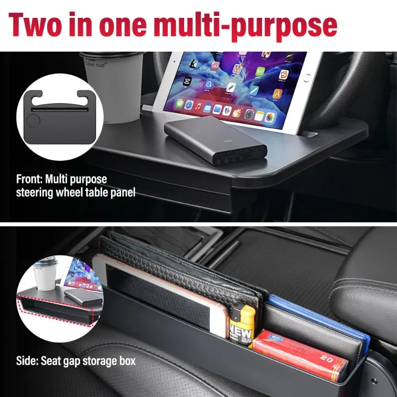 Kicklo 2 In 1 Car Steering Dine with Seat Gap Organizer mounted on steering wheel