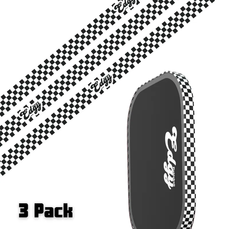 SLYCE Sport B&W Checkers Edge Tape 3 pack pickleball paddle edge tape with black and white checkered pattern