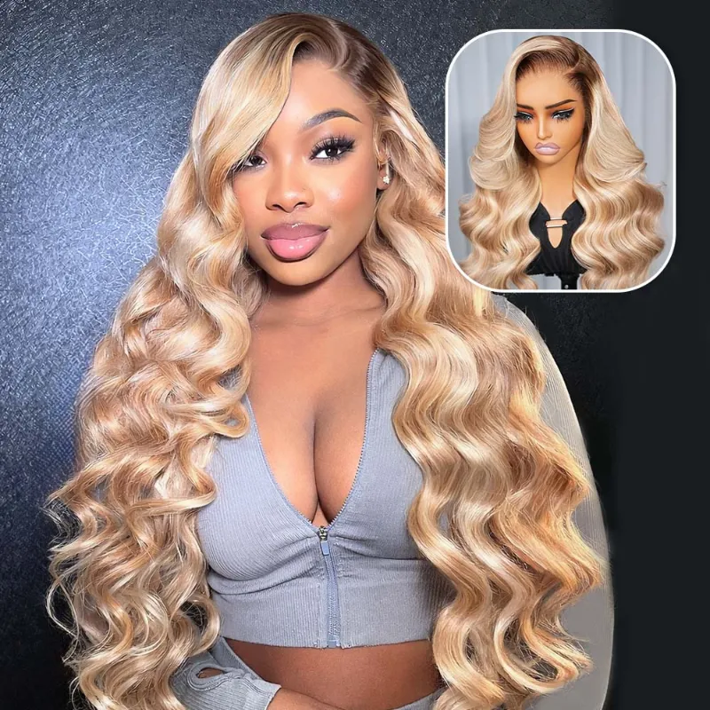 Megalook 13x6 Three-Go Ash Blonde Highlight Body Wave Glueless Wig