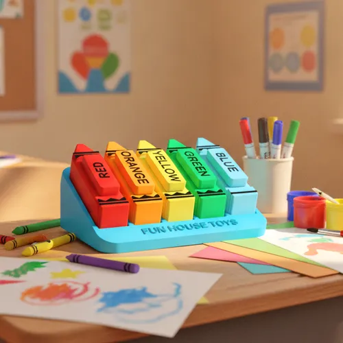 Fun House Toys Color Crayon Matching Set with oversized crayon pieces and color word labels