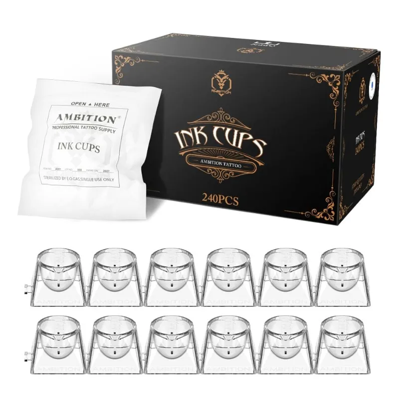 Ambition Tattoo Disposable Tattoo Ink Cups with interlocking design, 240 piece set