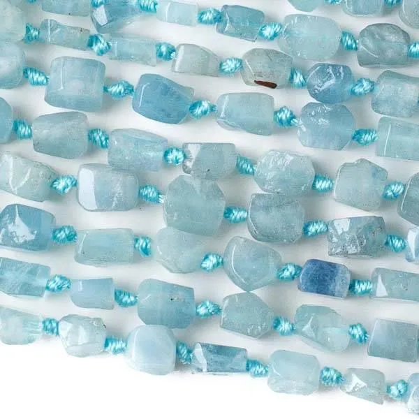 Cherry Tree Beads aquamarine rough nugget beads on a 16 inch knotted strand