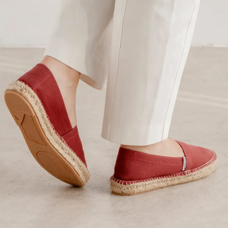 BIANKINA Mila Sustainable, Eco Friendly, Vegan Canvas Espadrille Flats in red organic cotton