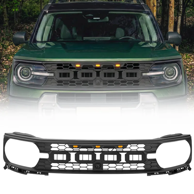 Sunpie custom matte front grille with amber LED lights for 2020-2026 Bronco Sport