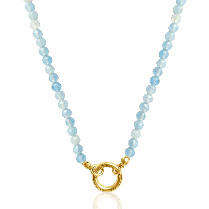 DORSYA Marbella Personalise Me Aquamarine Gemstone Necklace with ice-blue beads and gold ring clasp
