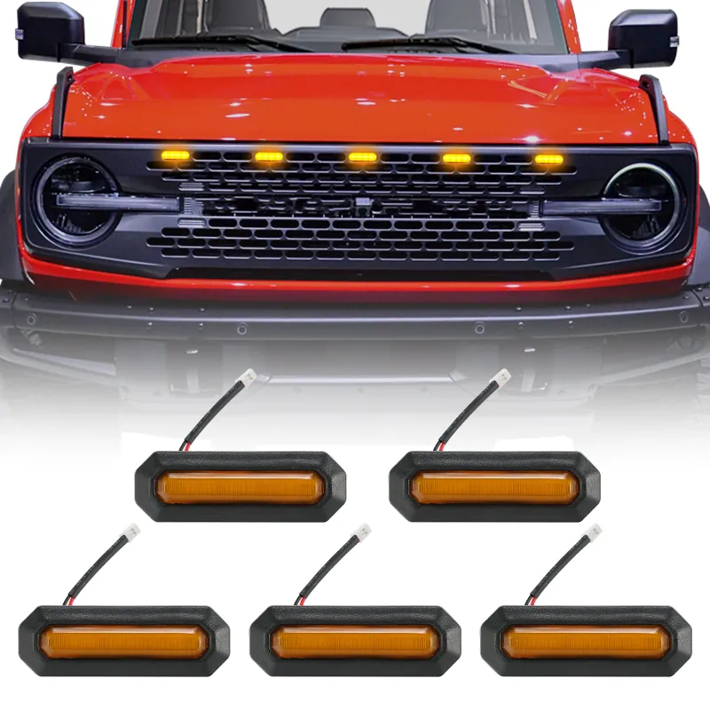 Sunpie 5-piece amber LED grille lights with wiring harness for Ford Bronco Badlands Wildtrak Everglades