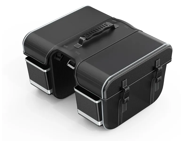 HiKeep Waterproof Rear Rack Double Pannier Bag for E-Bikes shown mounted on bicycle rear rack