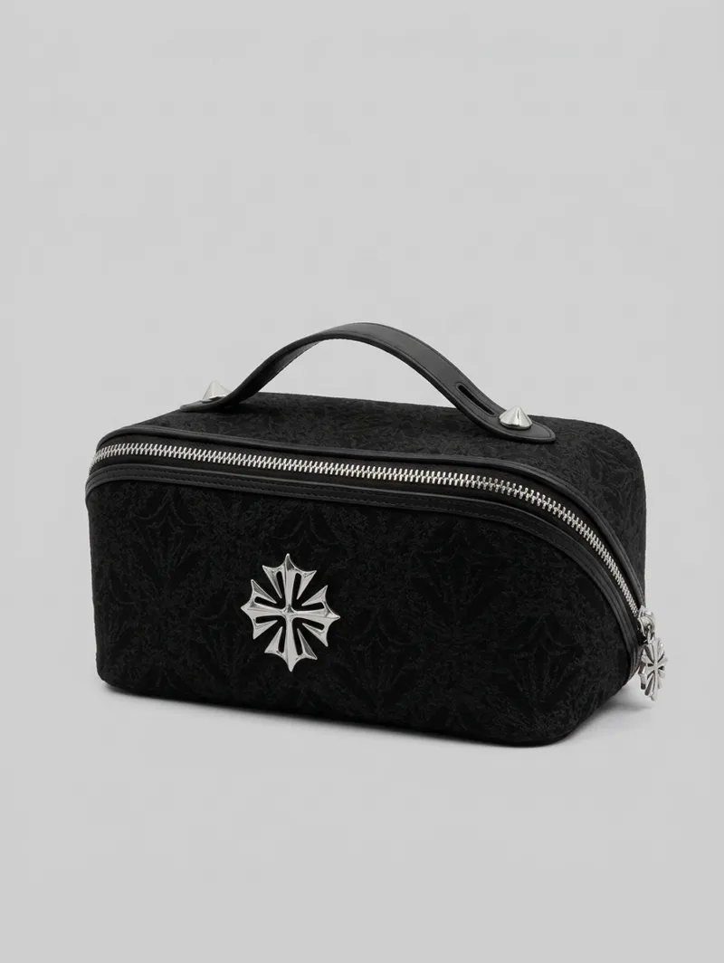 ARNTREAL Onyx Toilet Bag in black jacquard cotton with metal logo