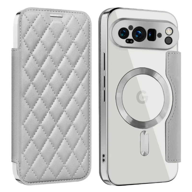 The Pixel Case Elegant Leather Wallet Case with MagSafe showing quilted leather design and card slots