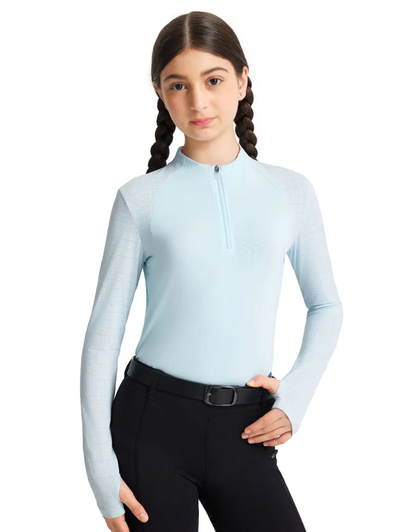 FiTST4 Girls Long Sleeve Shirt Quick Dry with mesh sleeves and quarter-zip collar