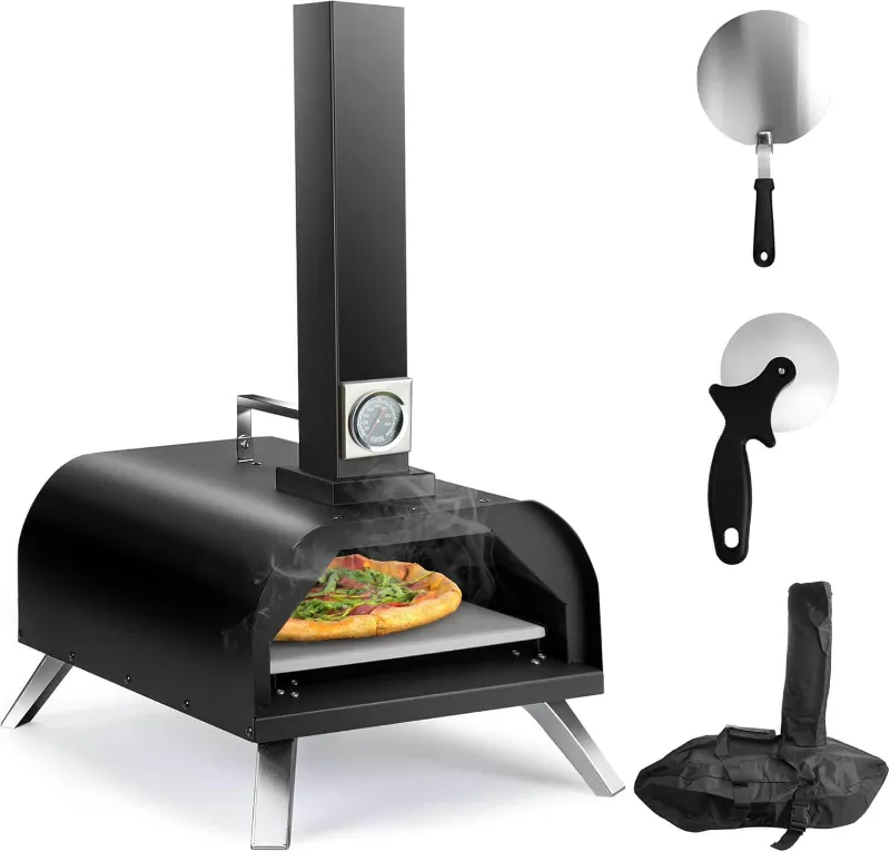 Karinear Wood Pellets Pizza Oven Outdoor, stainless steel outdoor pizza oven with pellet hopper