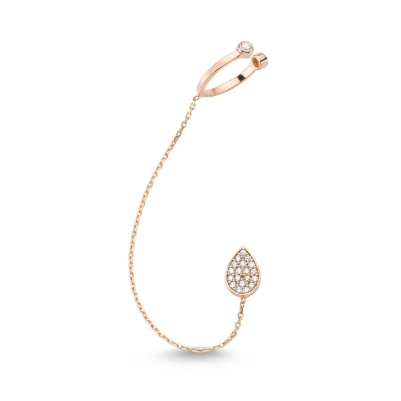 Amorium Jewelry Mia Silver Threader Ear Cuff Earring with Chain, crystal stud with draping chain to hoop