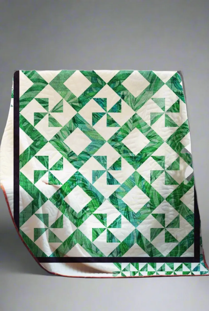 Boho Blanket Pinwheel Love Quilt Pattern cover showing a bold graphic pinwheel quilt design