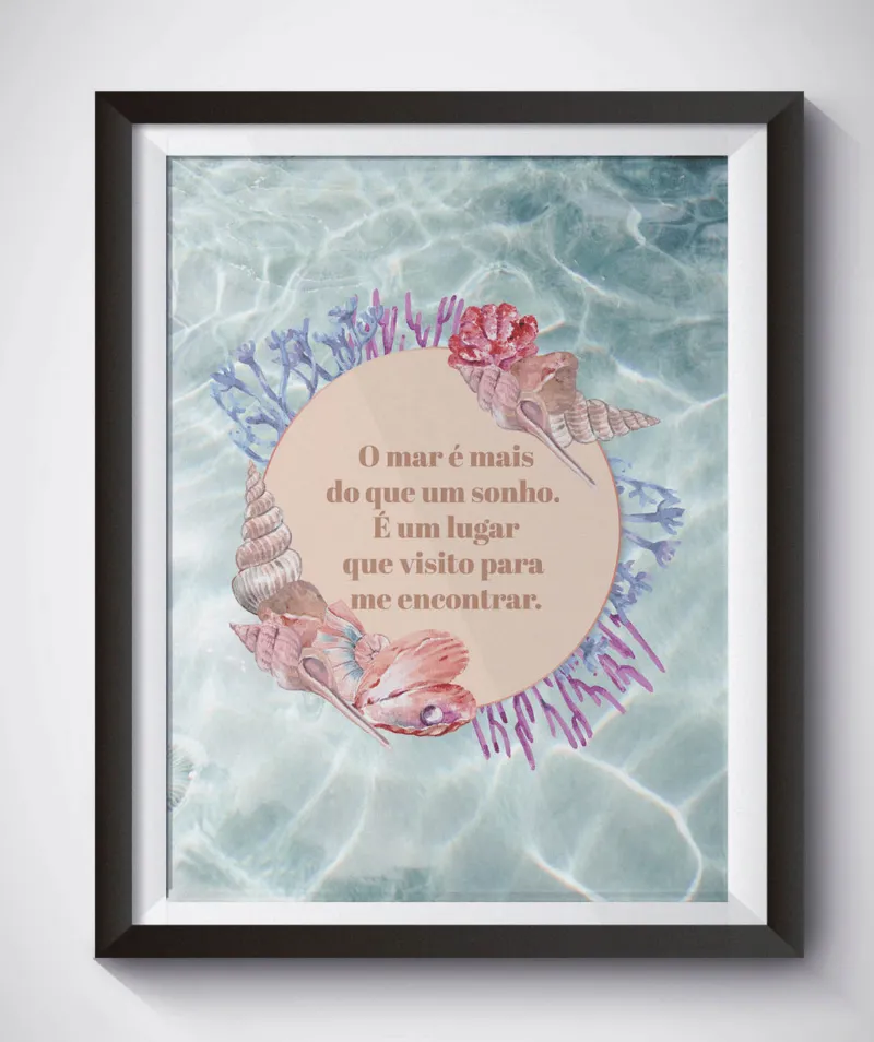 Sereia Guardiã O mar é mais do que um sonho decorative wall frame with black frame and fabric print