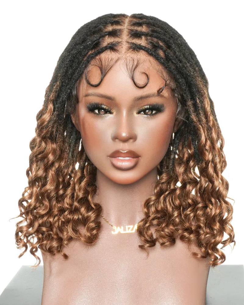 Jaliza 14 inch 100% Human Hair Boho Locs With Curly Ends Glueless Pre Bleached Swiss HD Full Lace Wig