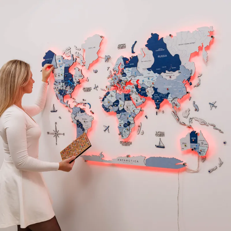 Enjoy The Wood 3D LED Wooden World Map 3.0 Aqua with glowing backlight and app control