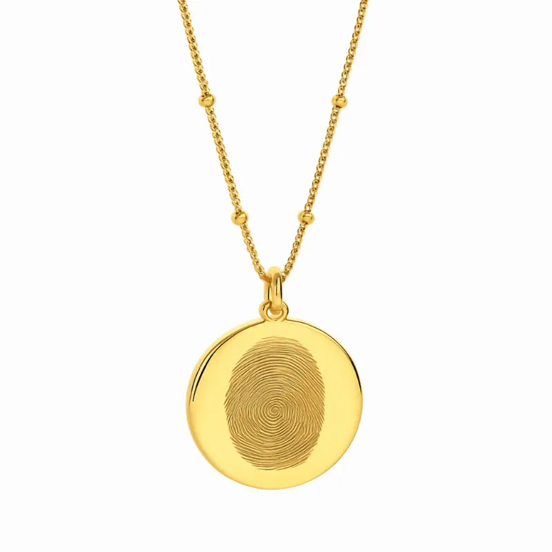 FabuLove Engraved Fingerprint Necklace showing pendant with custom fingerprint engraving