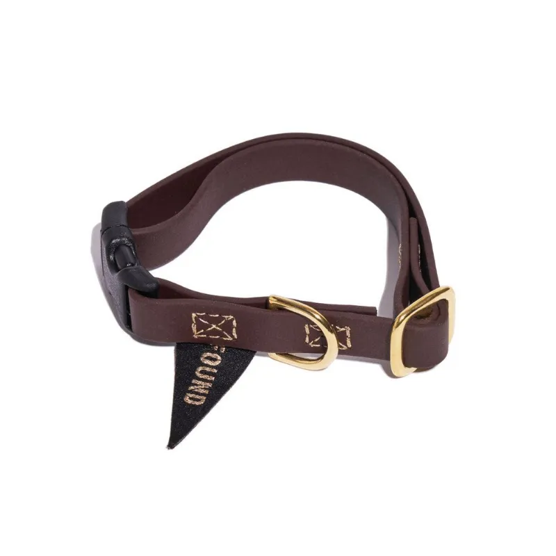 Found My Animal brown waterproof Biothane dog collar with brass hardware