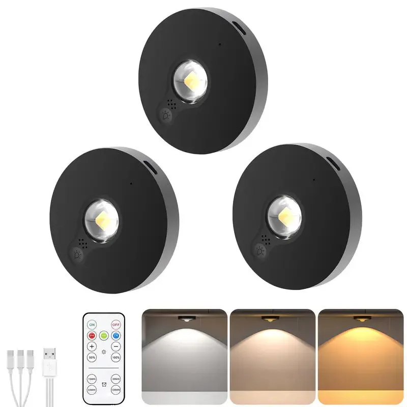 AIBOO 3 Light/6 Light Set LED Ultra-Thin 2Cm 0.7Inch Remote Control Rechargeable Magnetic Cabinet Light Black