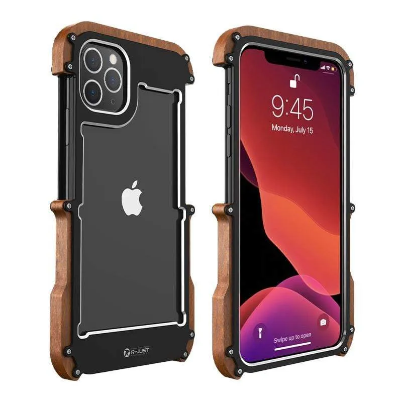 Techypop 2020 NEW Wooden + Metal Frame Ultimate Shockproof Protective Designer iPhone Case with metal sides and wood back