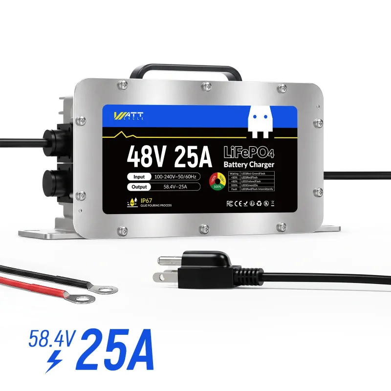 WattCycle 48V 58.4V 25A Aluminum Shell AC-DC LiFePO4 Battery Charger