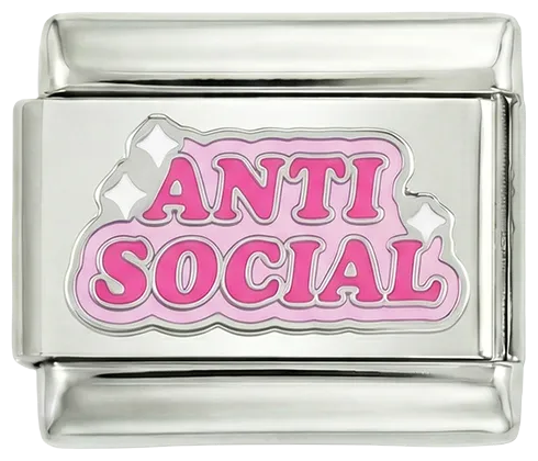 Charms Official Anti Social Silver charm with text design