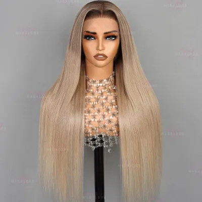 Megalook Salon-Quality Hot Selling Luxurious Glueless 6x5 HD Lace Wig Silky Straight Blonde, ash blonde ombre shown