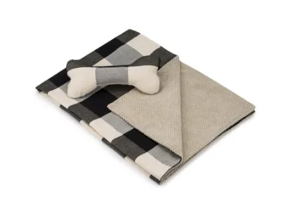 Found My Animal Blanket and Toy Bone in Buffalo Black plaid with Sherpa reverse
