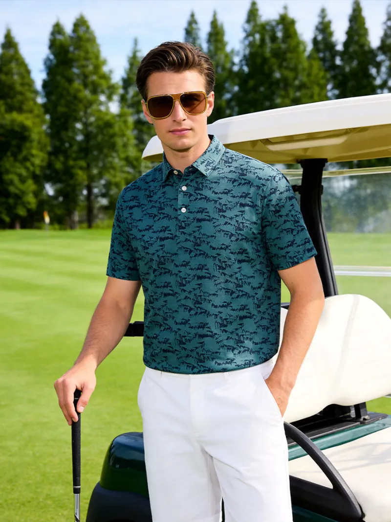 Maelreg Golf Popular Heather Print Polo, men's polo shirt with heather print design