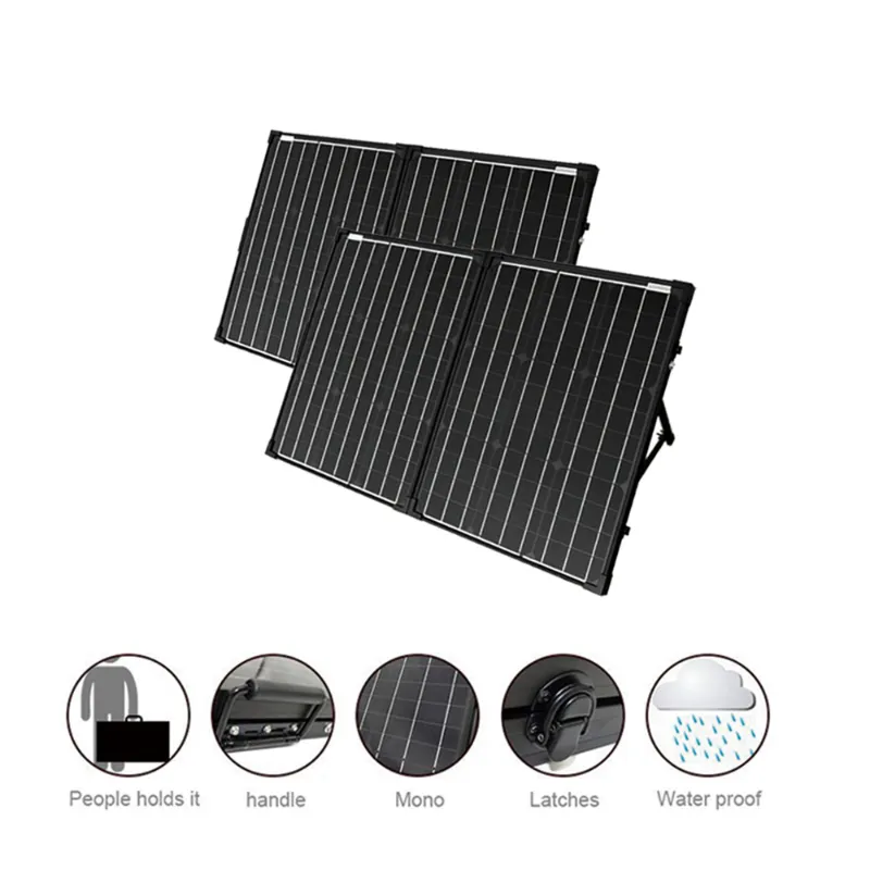 ACOPOWER Ptk 200W Portable Solar Panel Kit Briefcase folded and open with charge controller