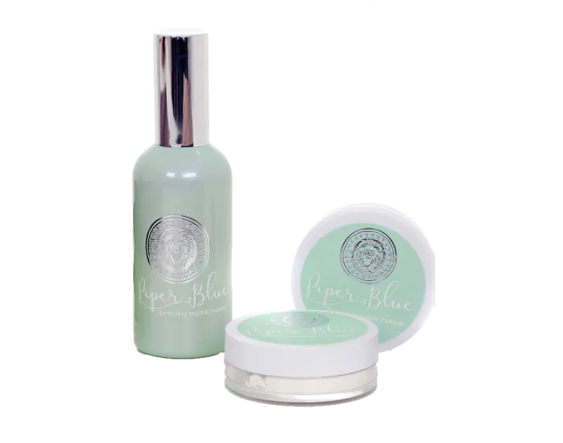 PiperBlue Organic Makeup Setting Duo Bundle with organic setting spray bottle and translucent powder jar
