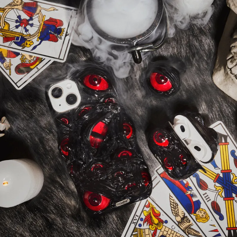 Techypop Cat Eye in the Dark iPhone Case + AirPods Case + AirTag Case Set, three dark cases with eye designs