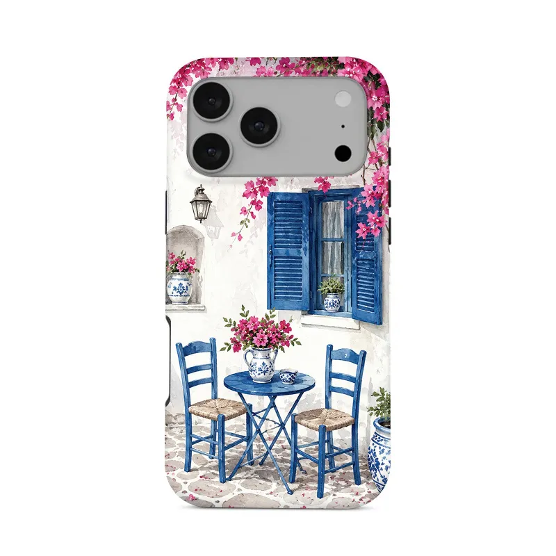 COBAK Case Mykonos Tough Phone Case in blue and white with Mediterranean pattern