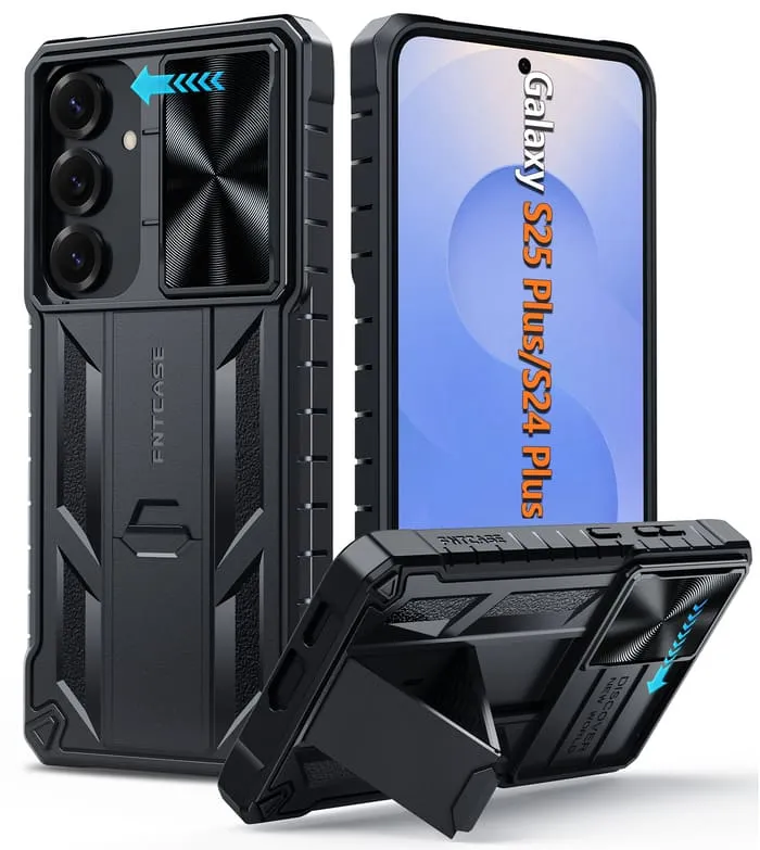 FNTCASE OFFICIAL Samsung Galaxy S25+/S24+ case with slidable camera lens cover and kickstand in matte finish