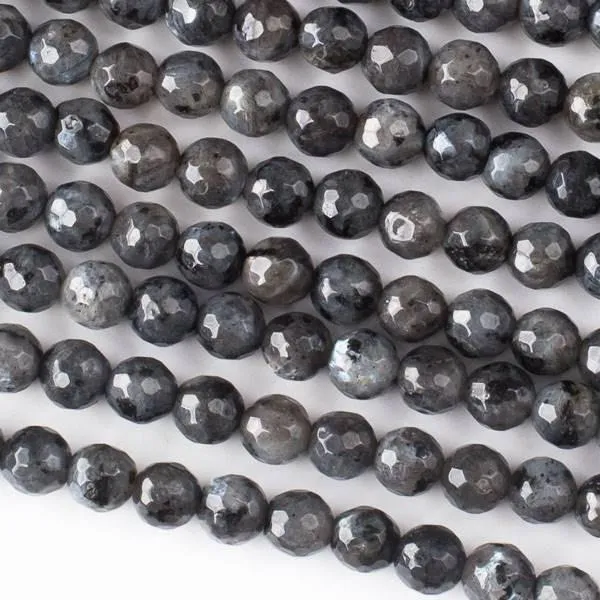 Cherry Tree Beads Black Labradorite/Larvikite 6mm faceted round beads on a 16 inch strand