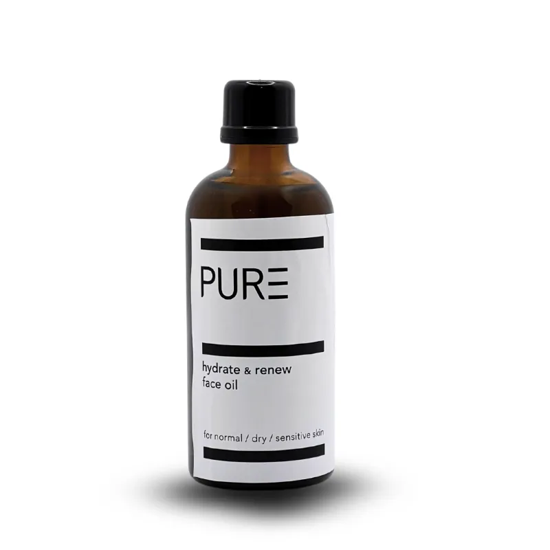 PURE Spa Skincare Hydrate and Renew Face Oil Professional 100ml bottle on white background