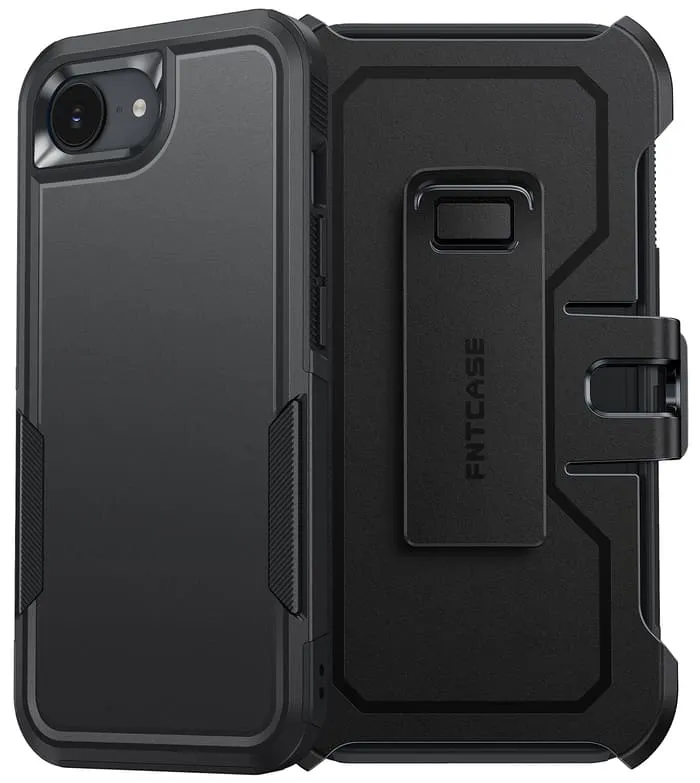 FNTCASE OFFICIAL Dual Layer Military Grade Drop Protection Phone Cover with Belt-Clip Holster for iPhone SE 4, SE 2025, 16E