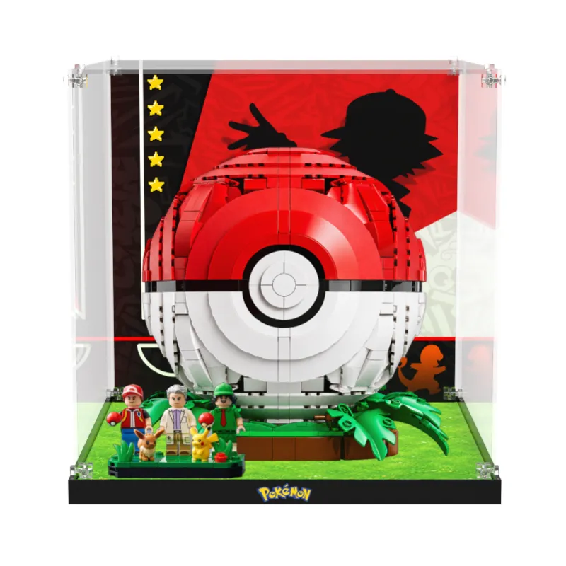 ICUANUTY Acrylic Display Case for LEGO Pokémon Iconic Trainer Moments Poké Ball 72154, clear acrylic cube with black base