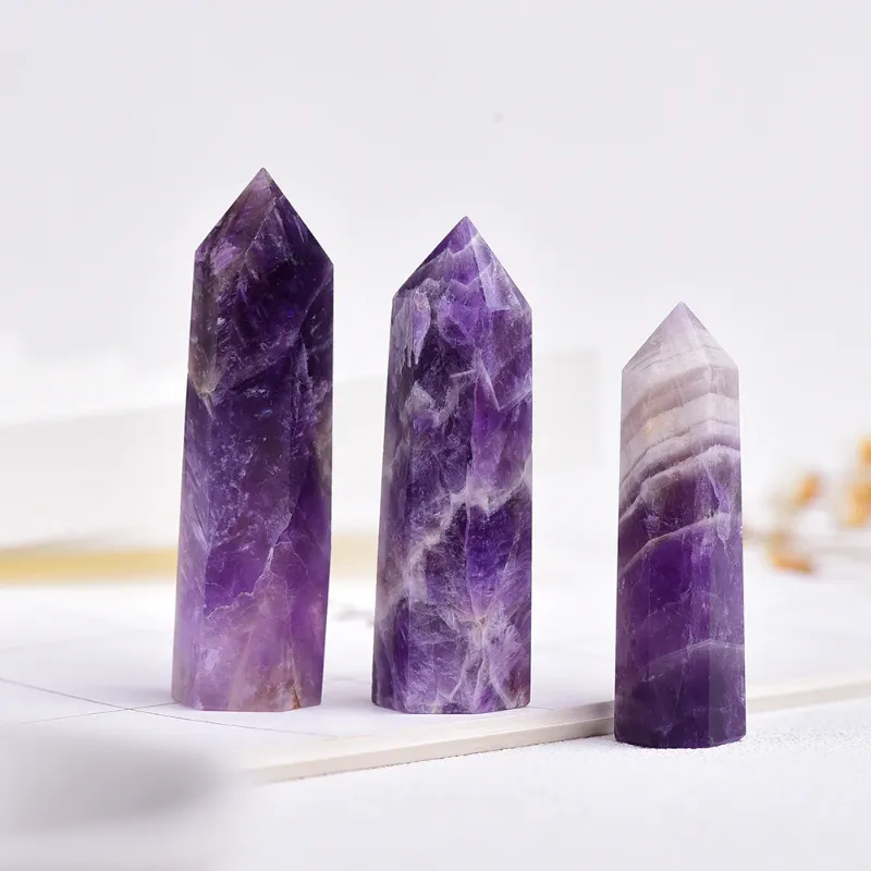 Turix Dream Amethyst points in purple and white banding, natural crystal formation