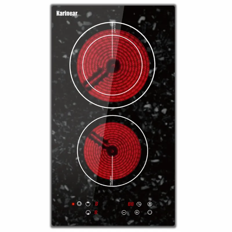 Karinear Appliances 12 Inch 2 Burner Drop-in Electric Ceramic Cooktop - Marble Pattern, decorative marble glass surface