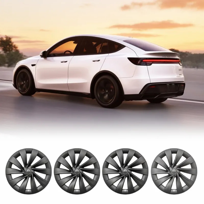 Tesstudio 20-inch Hub Caps YB Turbine X Style Wheel Covers installed on Tesla Model Y Juniper wheel