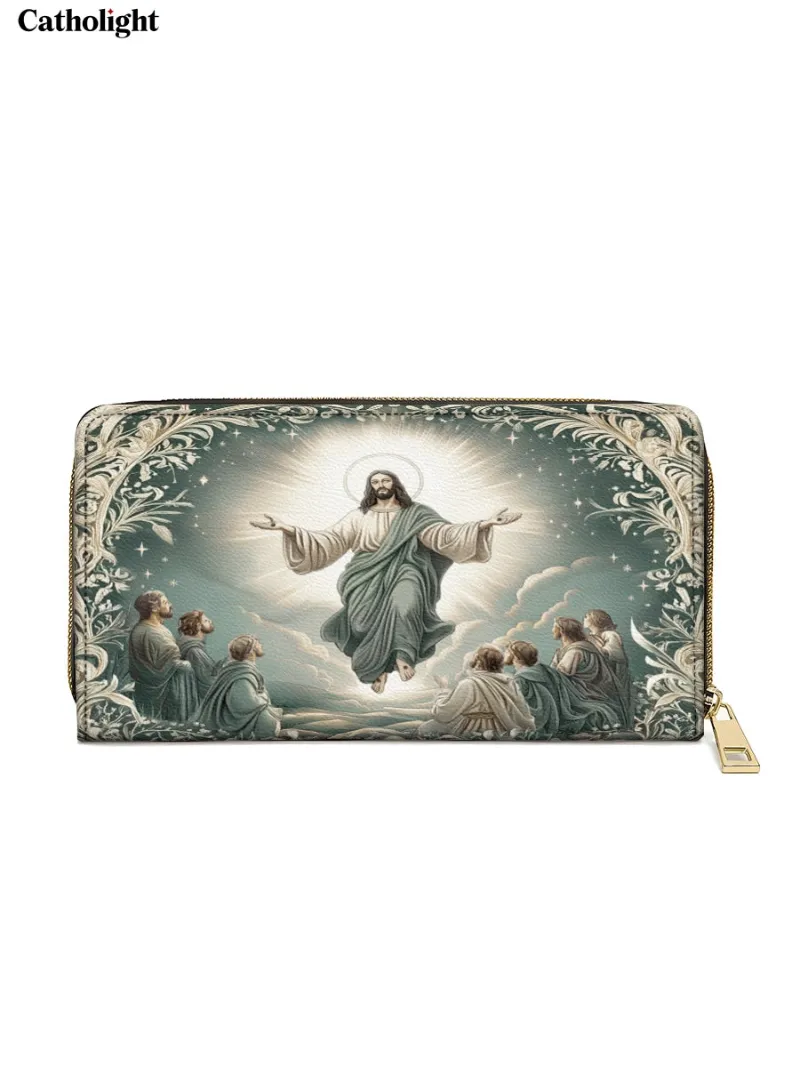 Catholight The Ascension Leather Wallet Purse showing Christ's ascension artwork on a leather wallet