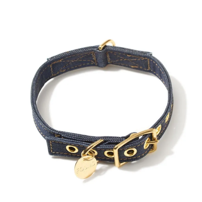 Found My Animal Dark Denim Cotton Canvas Cat & Dog Collar with brass hardware
