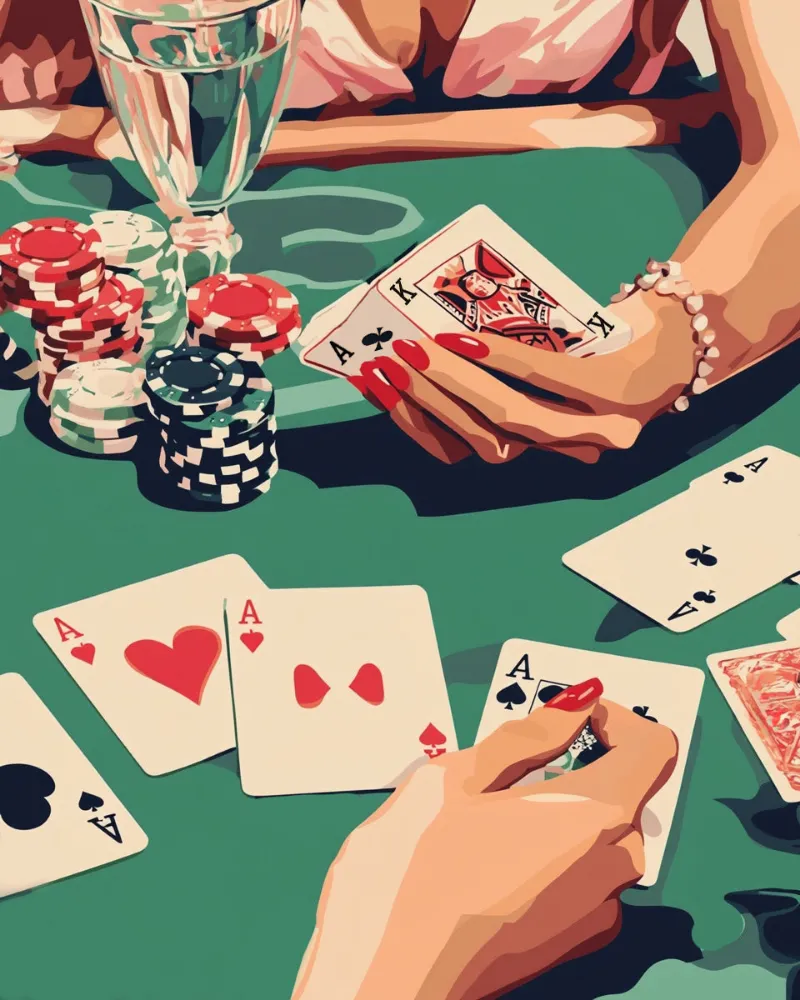 Maikoo Art A Tense Poker Game paint by numbers kit showing players around a card table